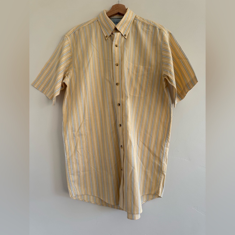 L.L. Bean Men's Yellow and Blue Striped Button Down Shirt size M